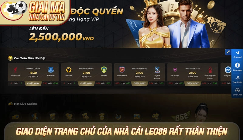 Review nhà cái Leo88 - Đẳng cấp vua sư tử trong làng cược 1 Giao diện trang chủ của nhà cái Leo88 rất thân thiện